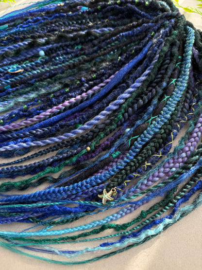 Blue Mermaid Dreadlocks – Teal & Sapphire Fantasy Hair Extensions (DE / SE)
