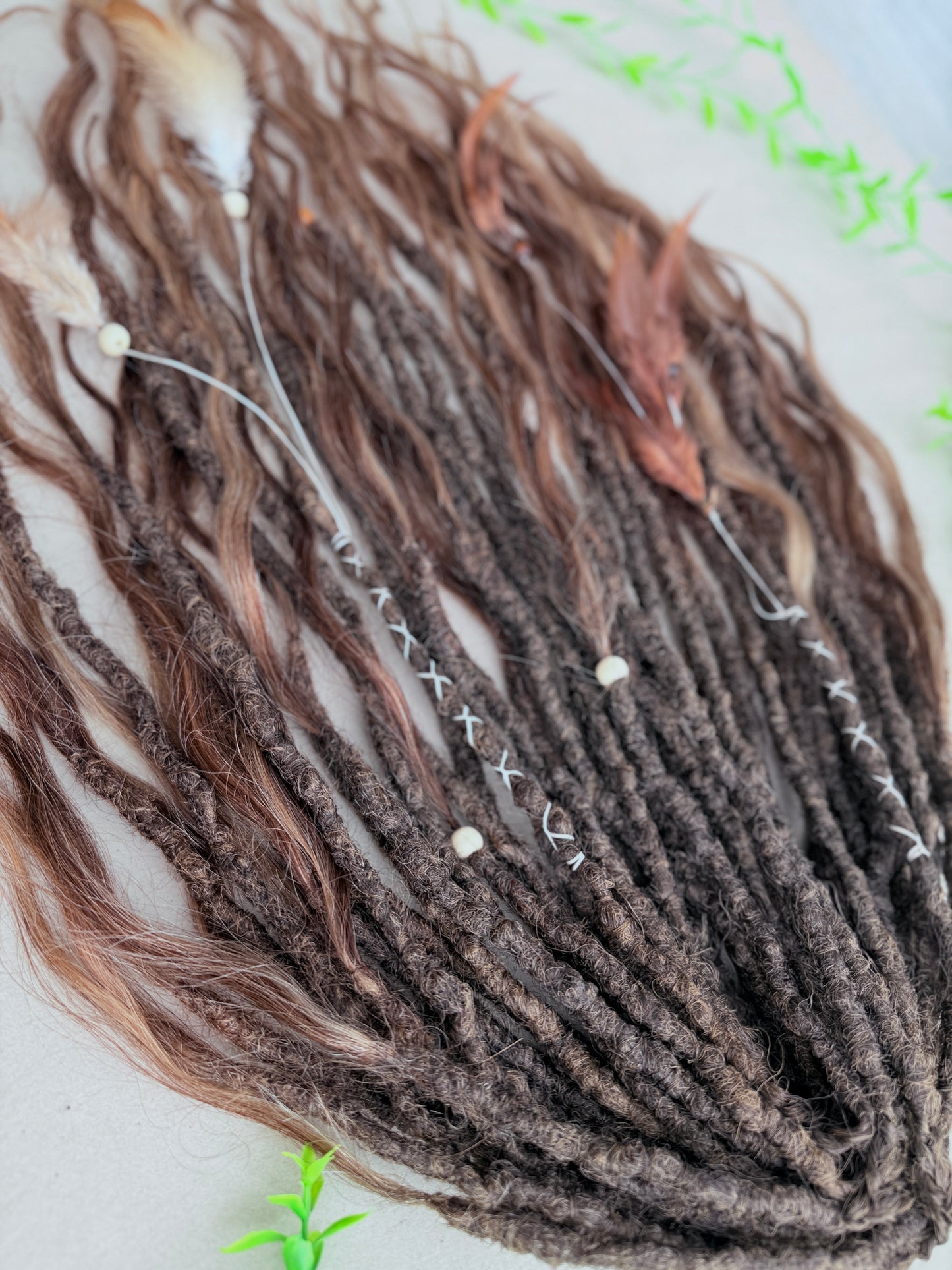 Brown Partial Dreadlock Set with Human Hair Ends | 26 DE Dreads for Undercut or Nape Install | Handmade Boho Dread Extensions | Ready to Ship