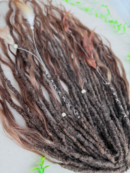 Brown Partial Dreadlock Set with Human Hair Ends | 26 DE Dreads for Undercut or Nape Install | Handmade Boho Dread Extensions | Ready to Ship