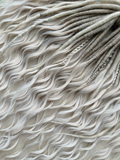 Blonde Ombre Dreadlocks with Curls – Cream & White Fantasy Hair Extensions (DE / SE)