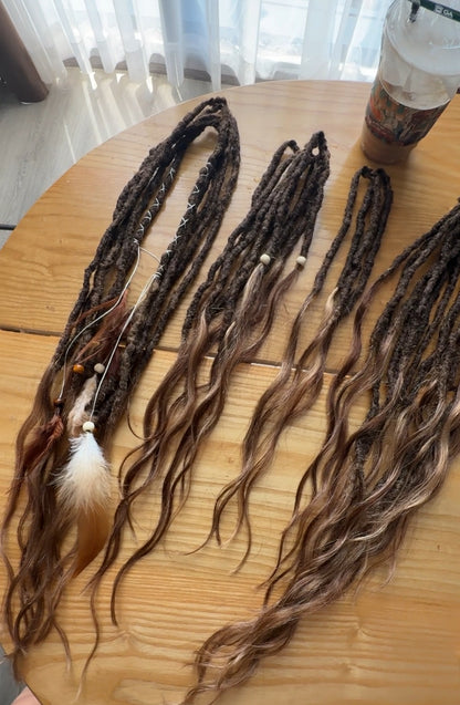 Brown Partial Dreadlock Set with Human Hair Ends | 26 DE Dreads for Undercut or Nape Install | Handmade Boho Dread Extensions | Ready to Ship