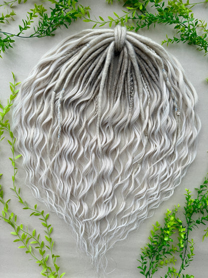 Blonde Ombre Dreadlocks with Curls – Cream & White Fantasy Hair Extensions (DE / SE)
