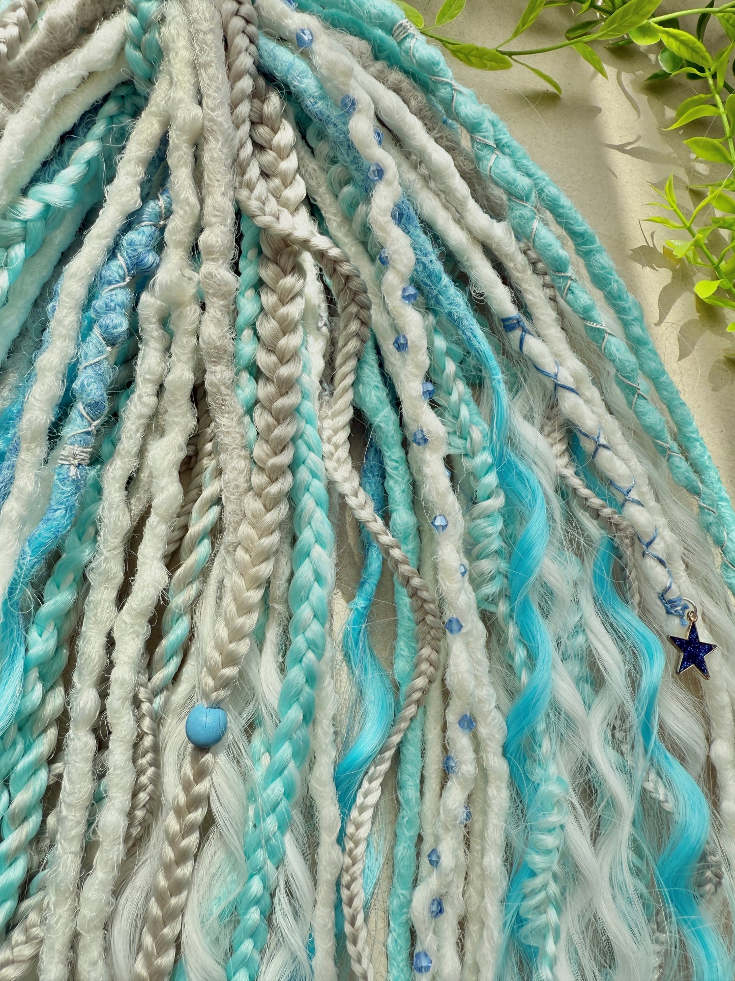 Snow Queen Dreadlocks – White, Ice Blue & Gray Full Set Fantasy Hair Extensions