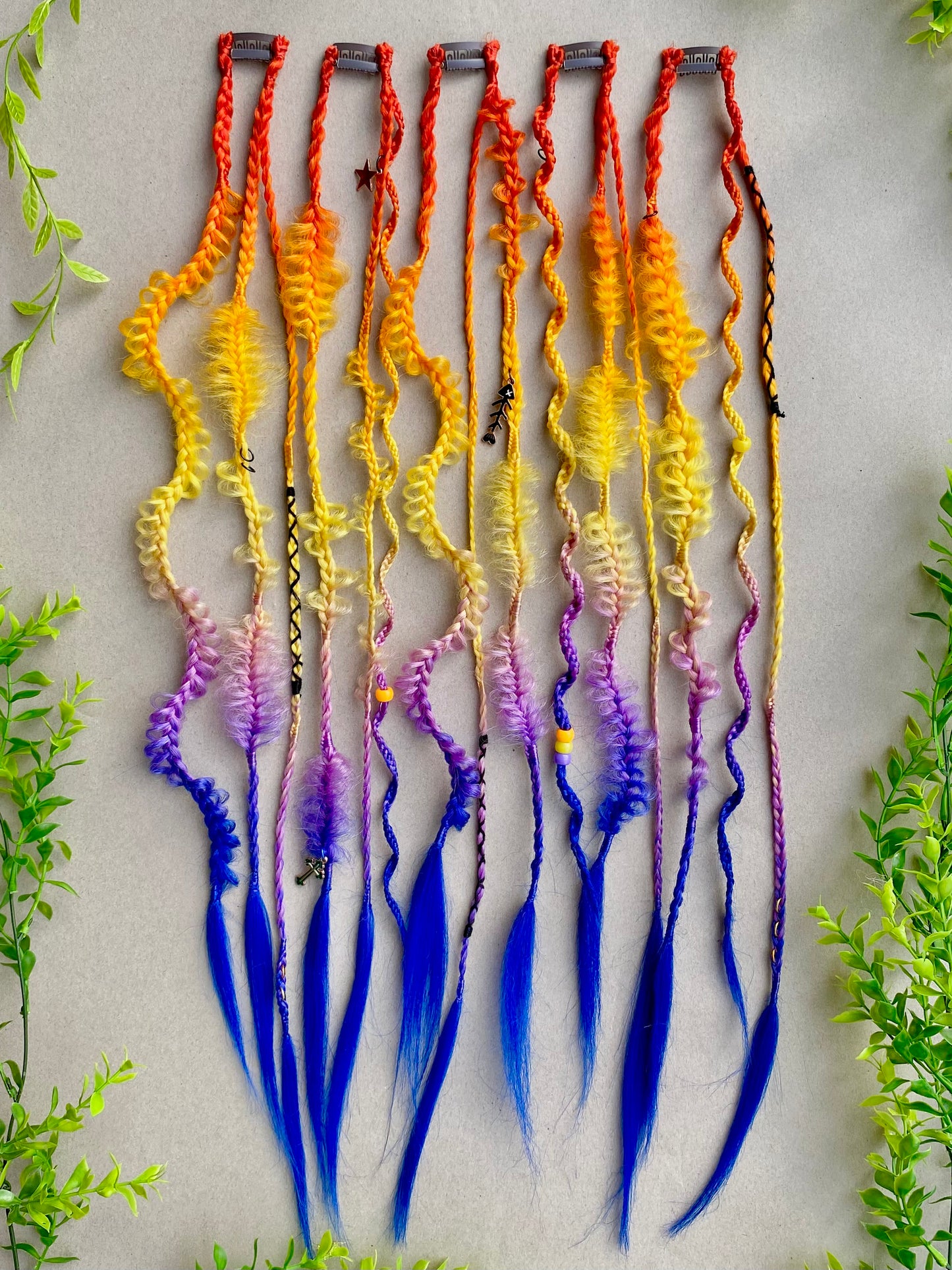 Ombre Rainbow Braided Hair Clips – 5 Piece Set, Bright Festival & Halloween Hair