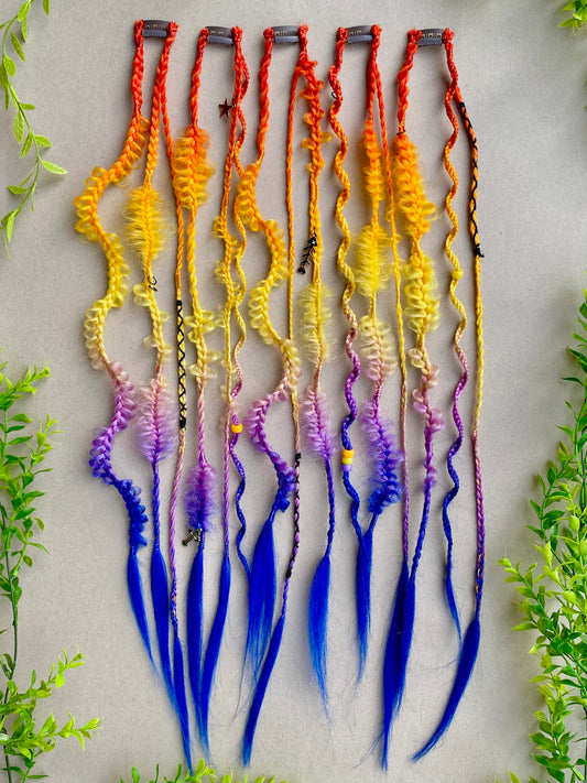 Ombre Rainbow Braided Hair Clips – 5 Piece Set, Bright Festival & Halloween Hair