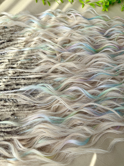 Prismborn Curls Dreadlocks – 90 cm Rainbow & Grey Extra Long Full Set | Collector’s Drop