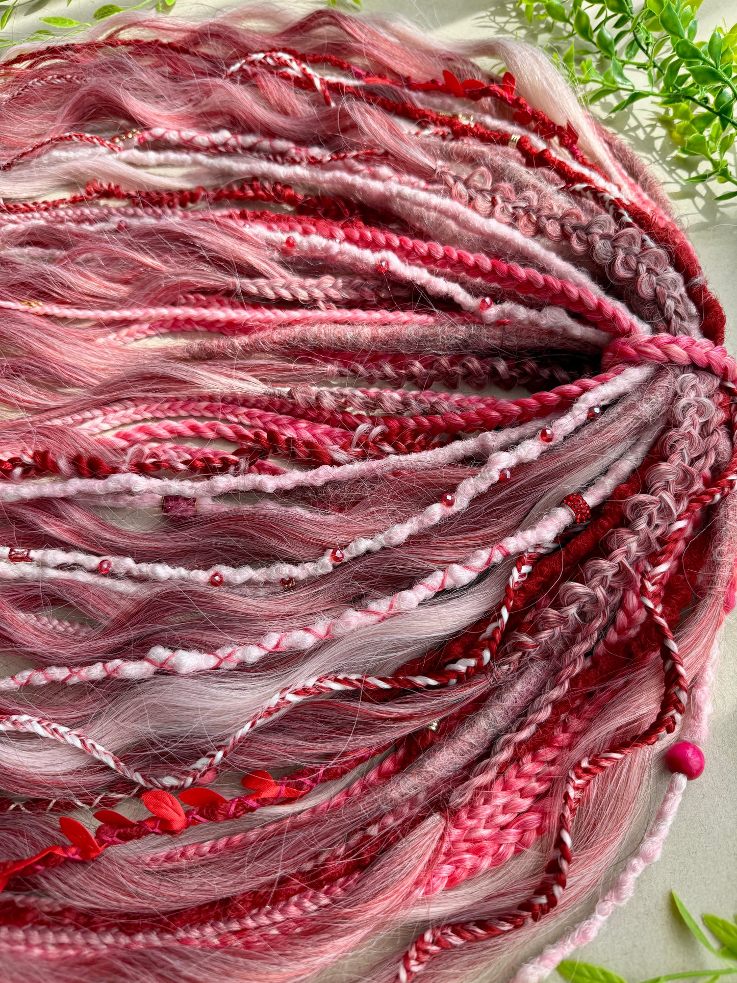 Berry Kiss Dreadlocks – Pink & Deep Red Curly Braided Fantasy Hair Extensions