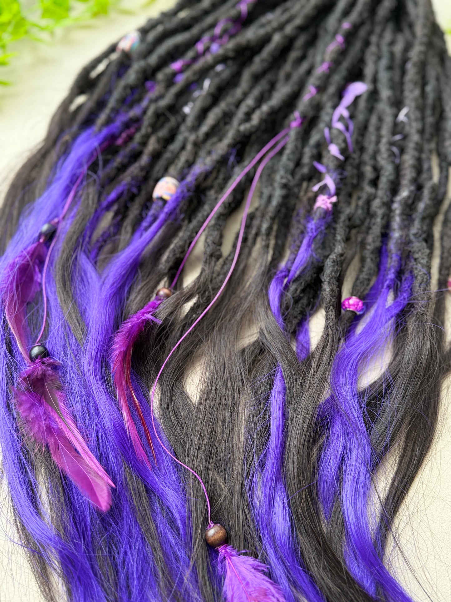 Purple & Black SE Dreadlocks with Human Hair Tips – 80 cm Full Set