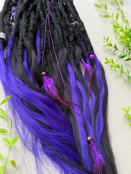 Purple & Black SE Dreadlocks with Human Hair Tips – 80 cm Full Set