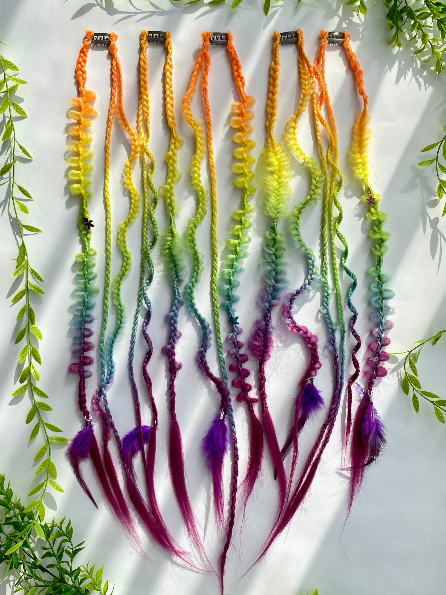 Color Gradient Braided Hair Clips – 5 Piece Set, Bold Festival Hair Accessories