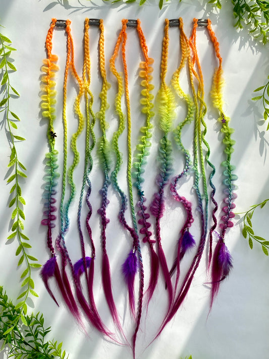 Color Gradient Braided Hair Clips – 5 Piece Set, Bold Festival Hair Accessories