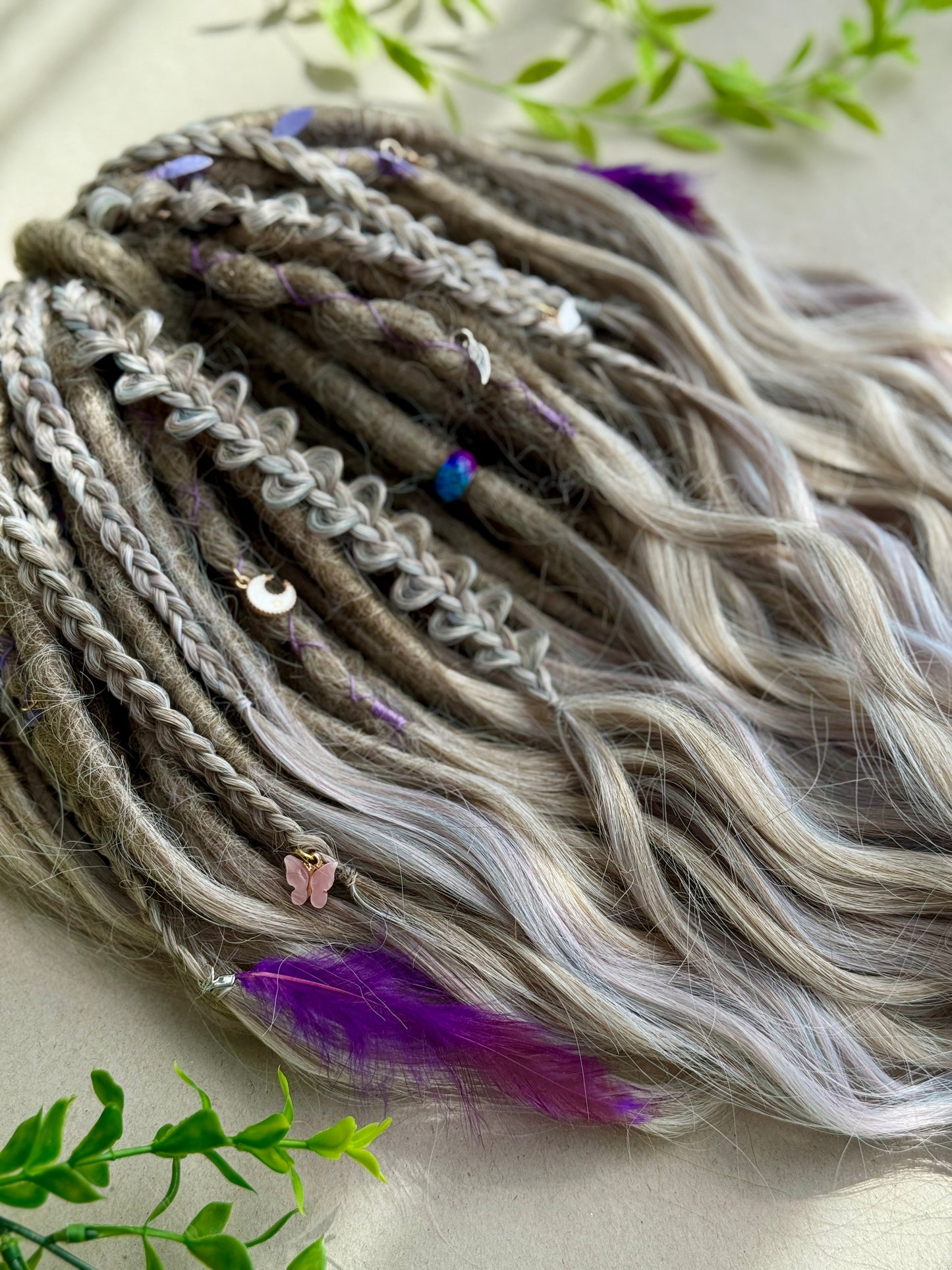 Moonlit Boho Dreadlocks – Blonde & Lavender Full Set Fantasy Hair Extensions
