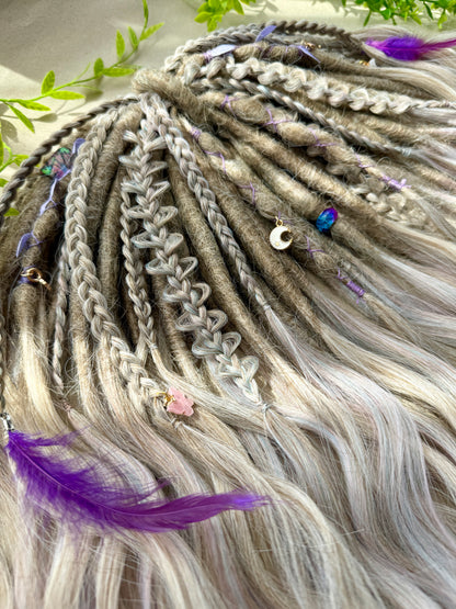Moonlit Boho Dreadlocks – Blonde & Lavender Full Set Fantasy Hair Extensions