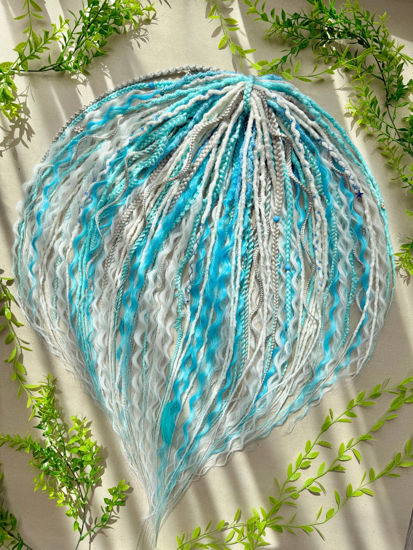 Snow Queen Dreadlocks – White, Ice Blue & Gray Full Set Fantasy Hair Extensions