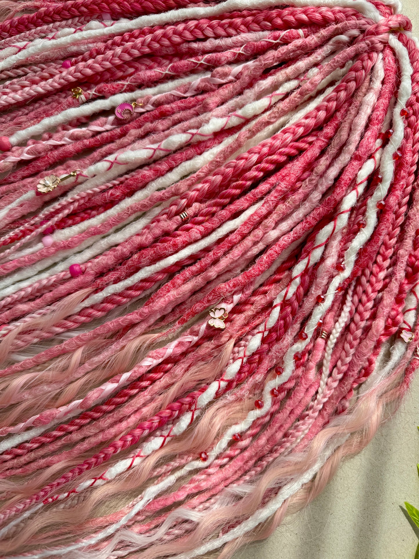Sakura Bloom Dreadlocks – Pastel Pink & White Full Set Fantasy Hair Extensions