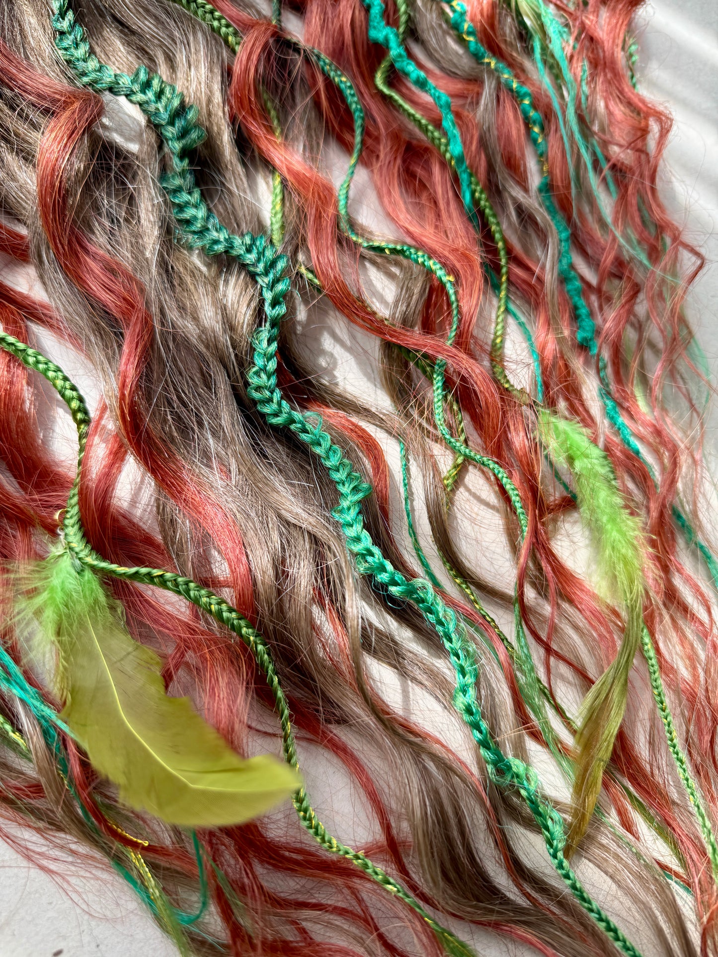 Ember Grove Dreadlocks – Red, Green & Brown Forest Fantasy DE / SE Hair Extensions