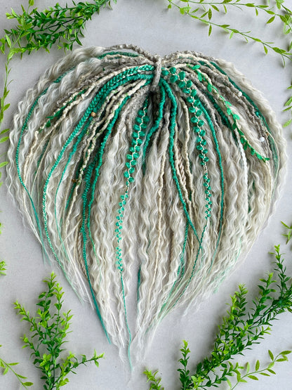 Forest Elf Dreadlock Full Set Light Green & Blonde | Braids & Curls | Handmade Synthetic DE Dreads | Ready to Ship