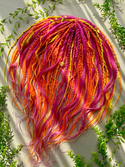 Bright Sunset Dreadlocks – Pink, Orange & Yellow Full Set Fantasy Hair Extensions