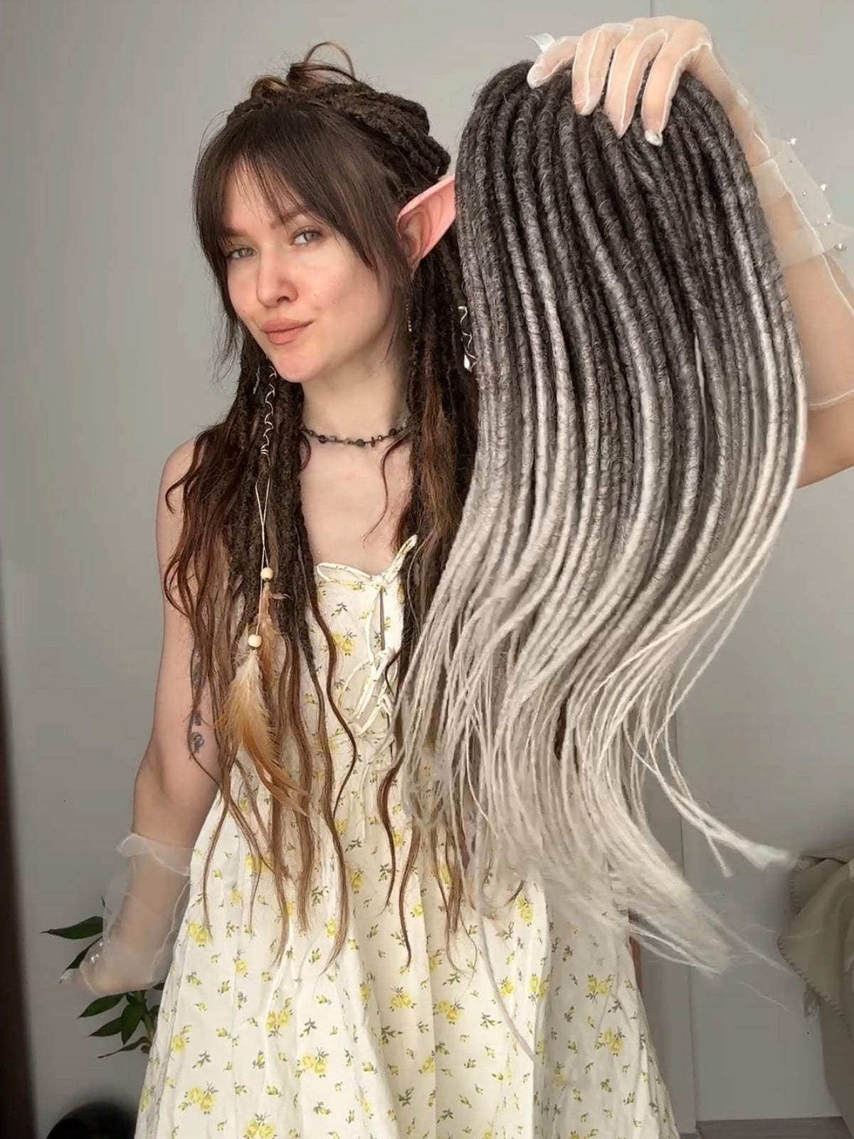 Graphite Grey to White Ombre Soft DE Dreadlocks | Ready to Ship | Handmade Synthetic Dreadlock Set