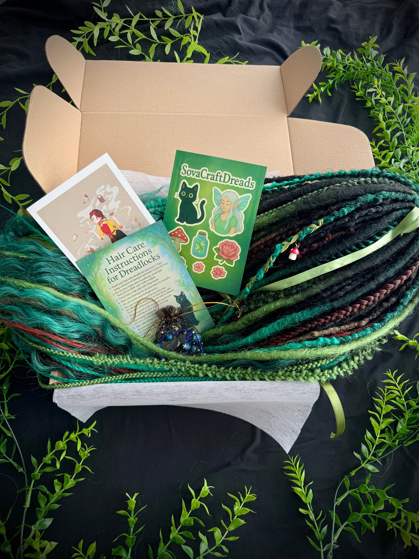 Deep Green & Black Witchy Full Dreads Set: Extra Long 90cm Collector’s Set