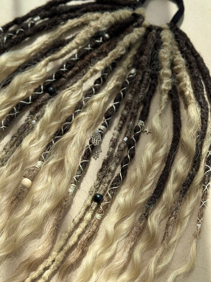 Blonde Brown Dread Scrunchie – Boho Hair Accessory, Wavy Dread Ponytail