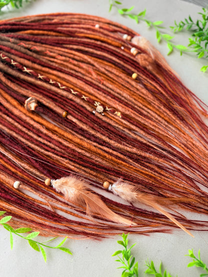 Autumn Grove Dreadlocks – Copper, Rust & Burgundy Forest Fantasy Soft DE Dreadlocks | Ready to Ship