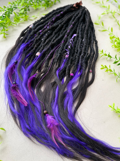 Purple & Black SE Dreadlocks with Human Hair Tips – 80 cm Full Set