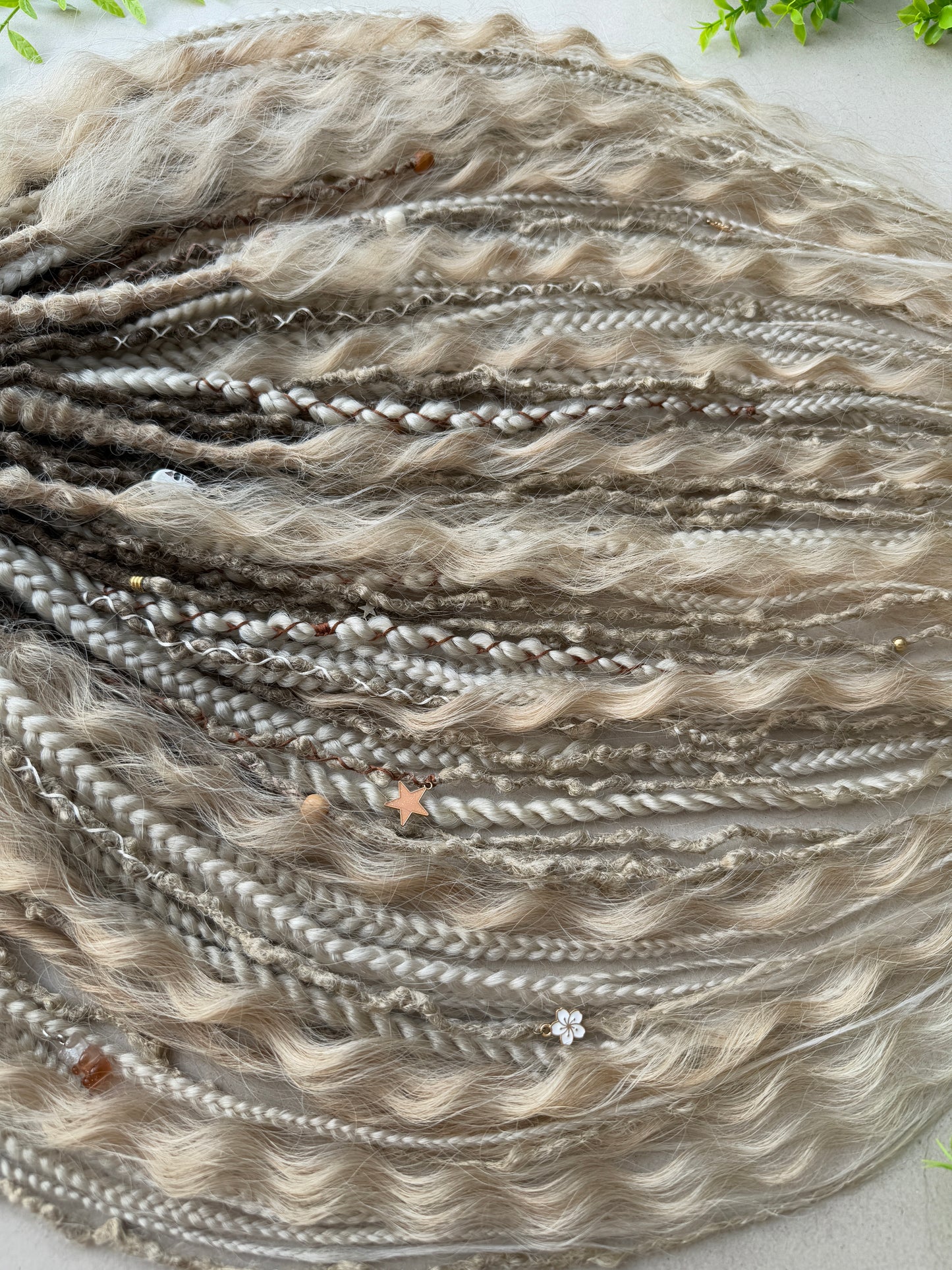 Ash Blonde Dreads — Ombre Synthetic Dreadlock Full Set with Braids & Curls | Boho Fairy Hair