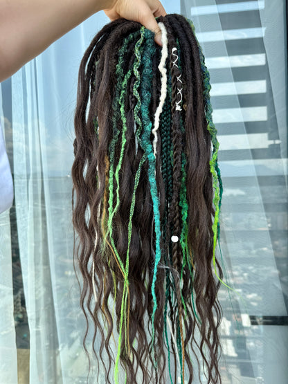 Woodland Fantasy Dreadlocks – Curly Braided Hair Extensions in Green & Earth Tones
