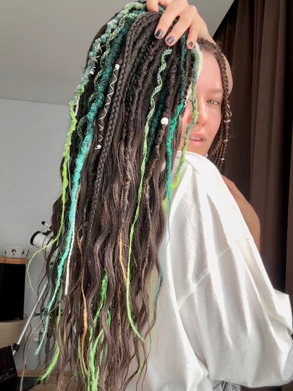Woodland Fantasy Dreadlocks – Curly Braided Hair Extensions in Green & Earth Tones