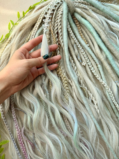 Pastel Rainbow Dreadlocks – Blonde, Mint & Lilac Full Set Fantasy Hair Extensions