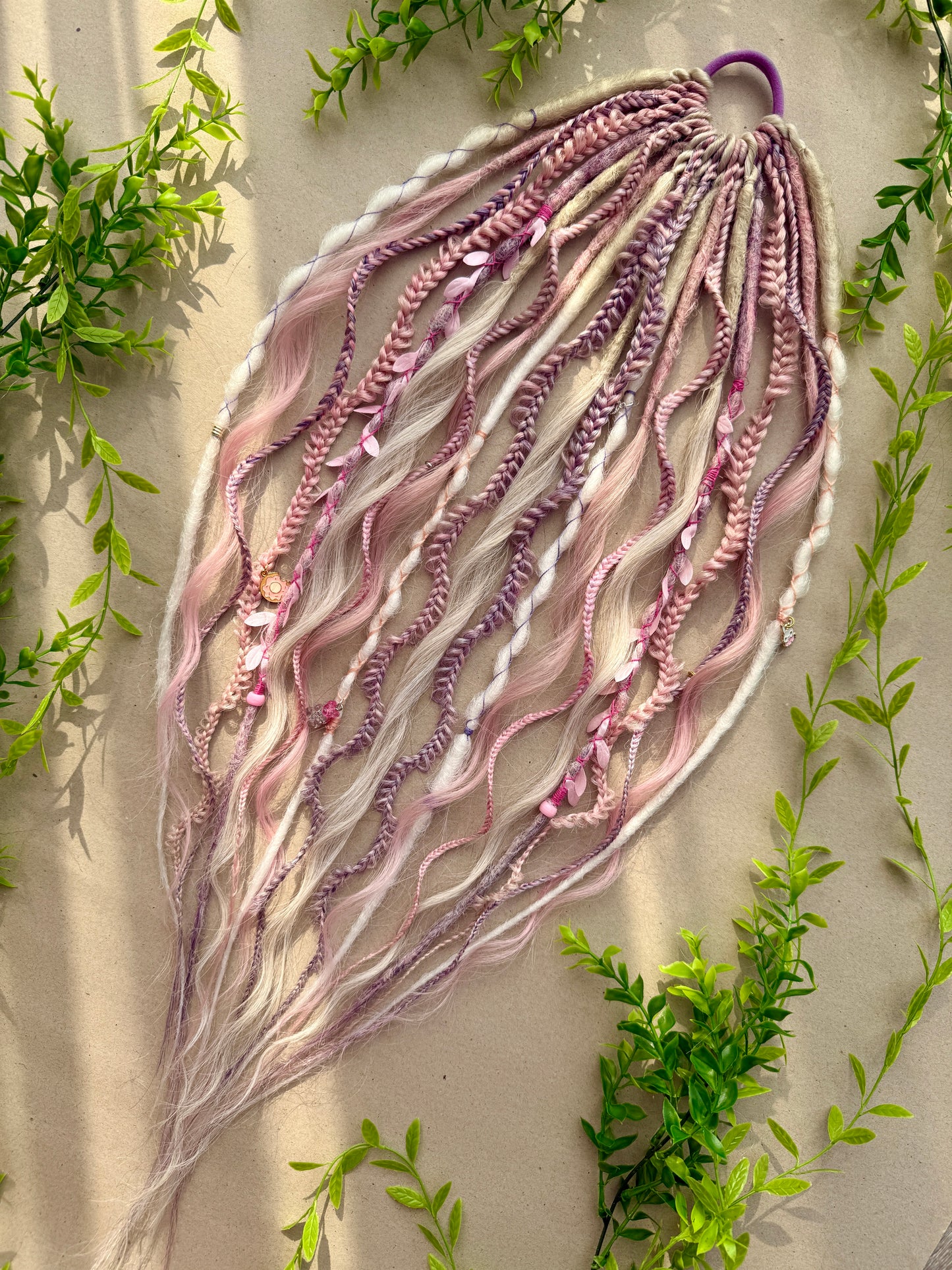 Pastel Dread Scrunchie – Pink Beige Hair Accessory, Boho Braids, Soft Fairy Hair Piece
