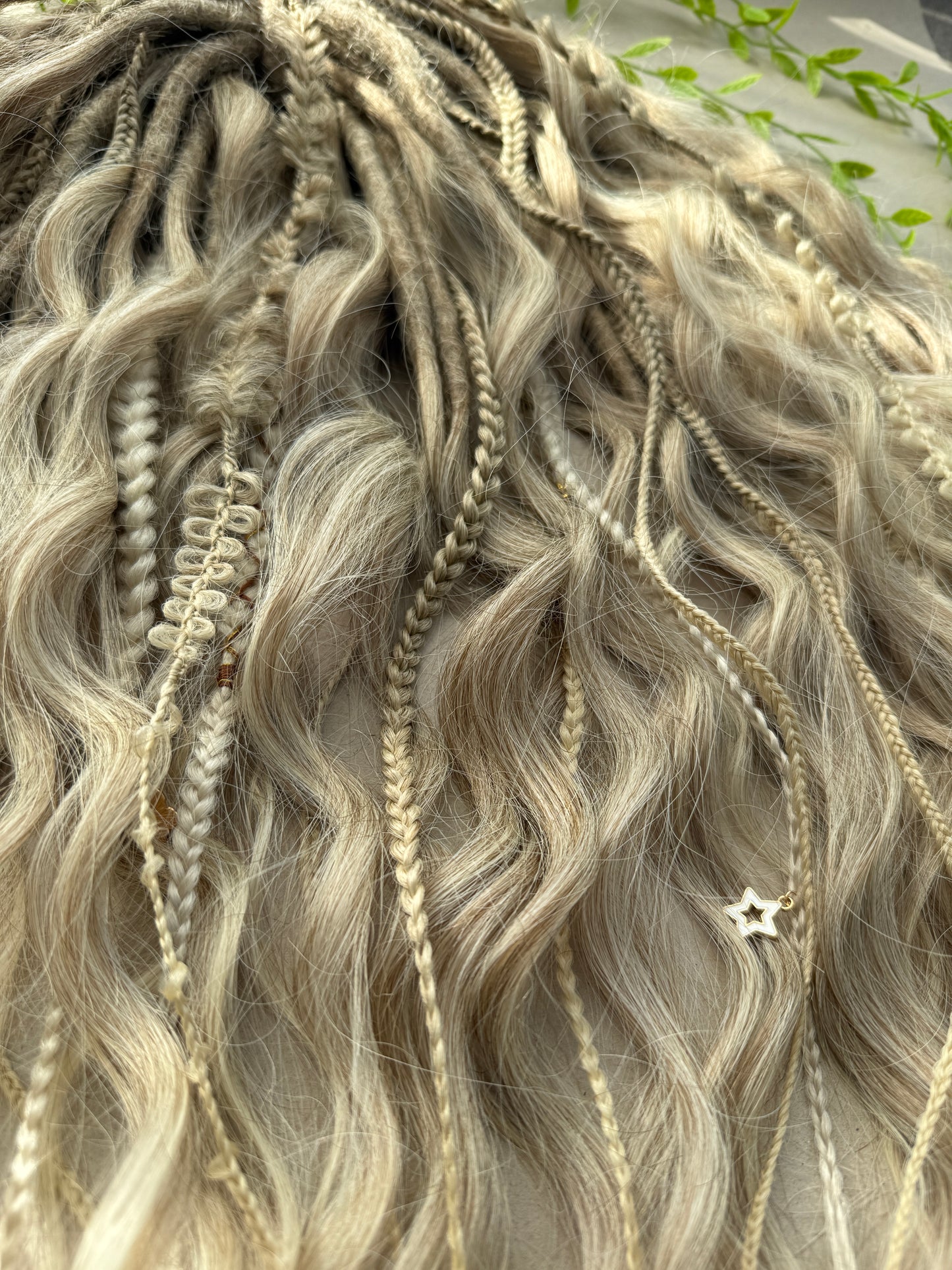 Blonde Dreadlock Set with Waves and Braids – Soft Boho Synthetic Hair Extensions