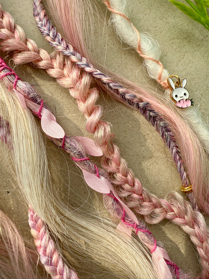 Pastel Dread Scrunchie – Pink Beige Hair Accessory, Boho Braids, Soft Fairy Hair Piece