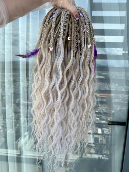 Moonlit Boho Dreadlocks – Blonde & Lavender Full Set Fantasy Hair Extensions