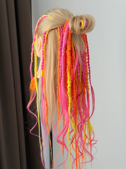 Neon Dread Hair Accessories Set – Scrunchie + 4 Clips, UV Reactive Festival Hair