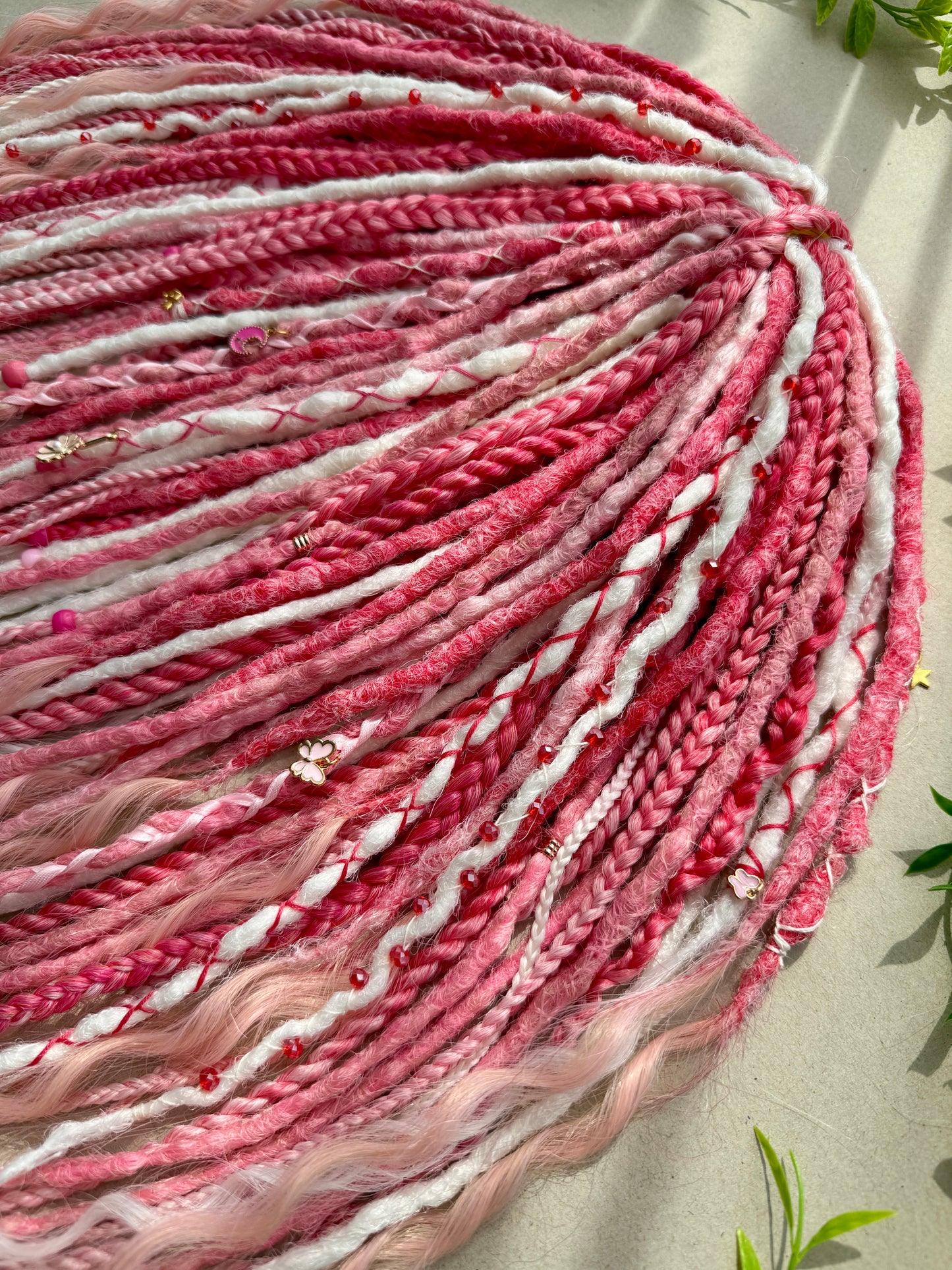 Sakura Bloom Dreadlocks – Pastel Pink & White Full Set Fantasy Hair Extensions