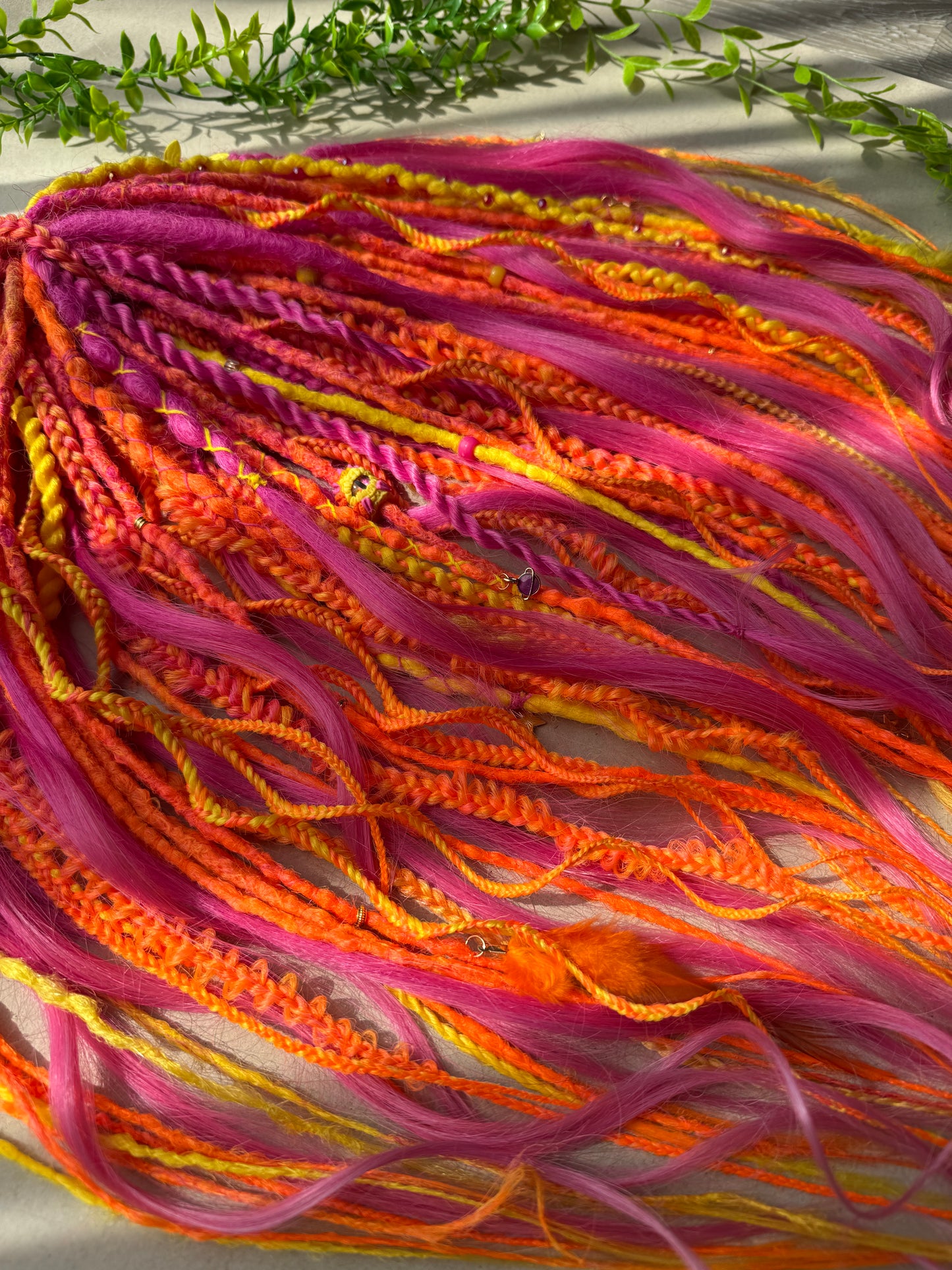 Bright Sunset Dreadlocks – Pink, Orange & Yellow Full Set Fantasy Hair Extensions