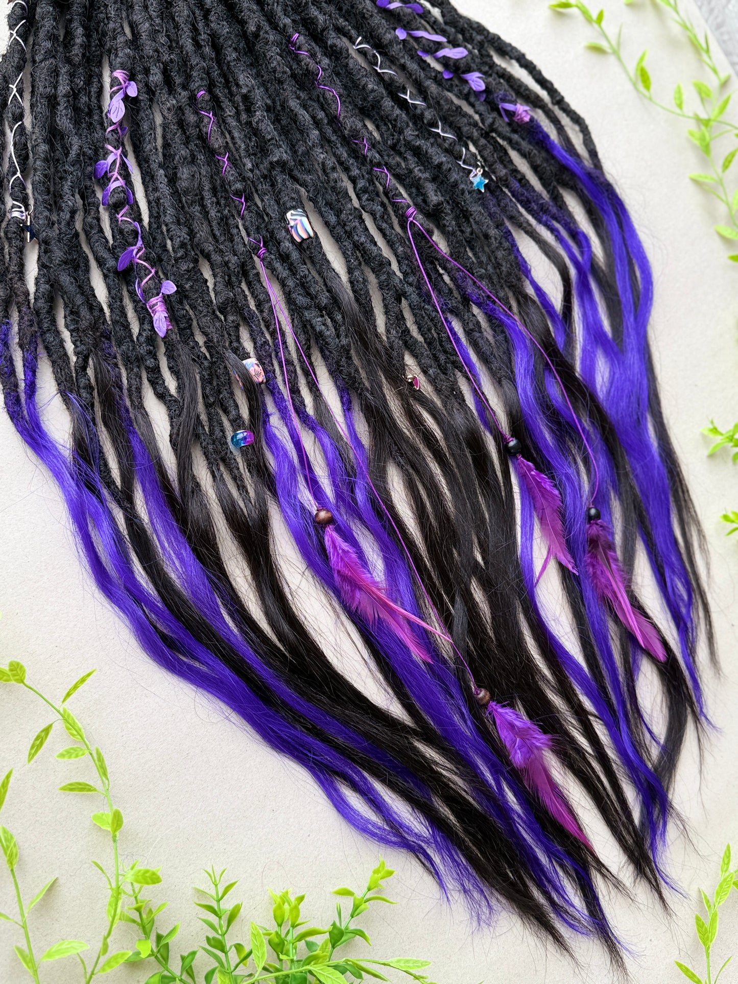 Purple & Black SE Dreadlocks with Human Hair Tips – 80 cm Full Set