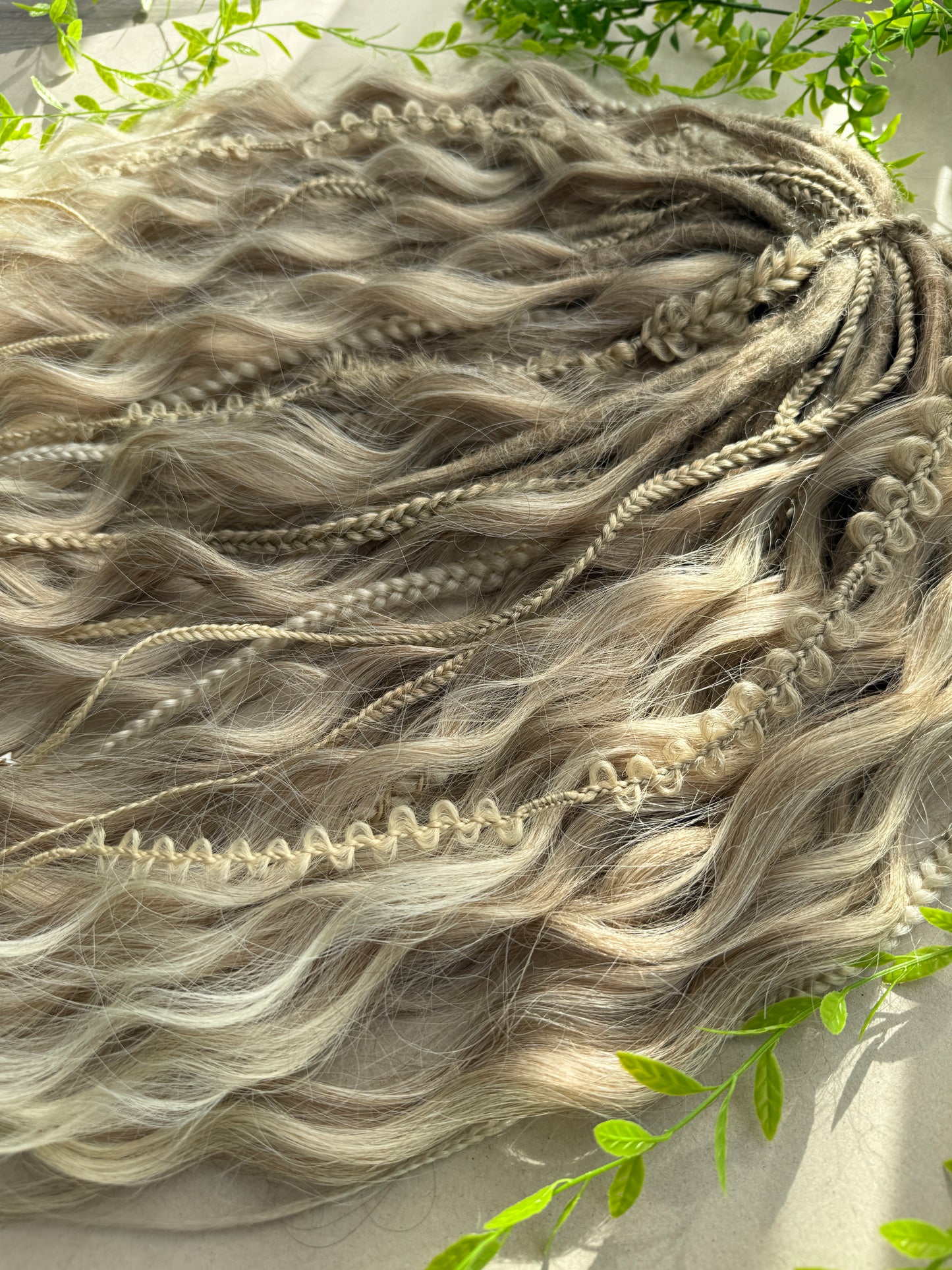 Blonde Dreadlock Set with Waves and Braids – Soft Boho Synthetic Hair Extensions