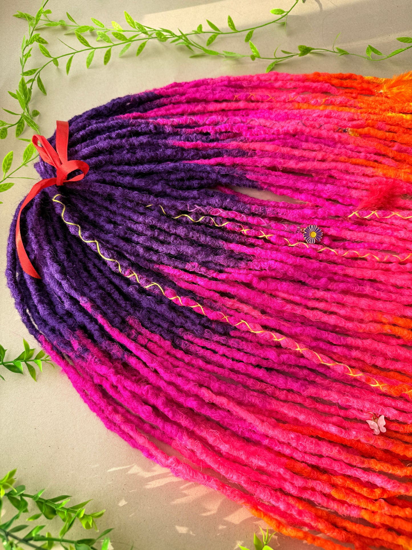 Rainbow Ombre DE Dreadlock Set – Purple Pink Orange Yellow Kanekalon Dread Extensions | 50 DE | 75 cm | Ready to Ship