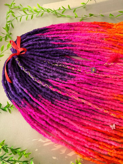 Rainbow Ombre DE Dreadlock Set – Purple Pink Orange Yellow Kanekalon Dread Extensions | 50 DE | 75 cm | Ready to Ship