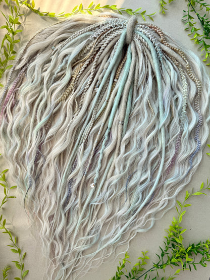 Pastel Rainbow Dreadlocks – Blonde, Mint & Lilac Full Set Fantasy Hair Extensions
