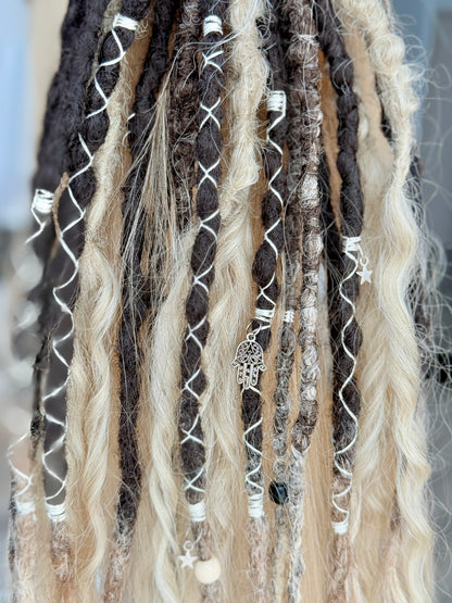 Blonde Brown Dread Scrunchie – Boho Hair Accessory, Wavy Dread Ponytail