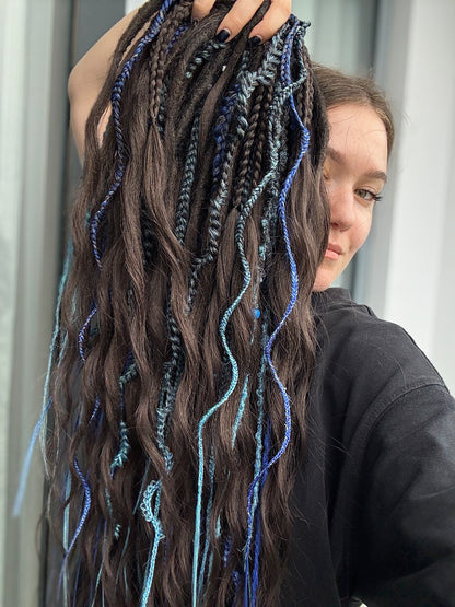 Blue Mermaid Dreadlocks – Teal & Sapphire Fantasy Hair Extensions (DE / SE)