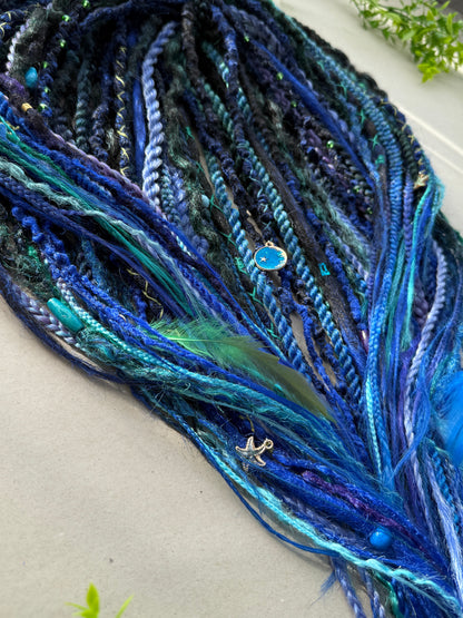 Blue Mermaid Dreadlocks – Teal & Sapphire Fantasy Hair Extensions (DE / SE)
