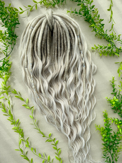 Blonde Ombre Dreadlocks with Curls – Cream & White Fantasy Hair Extensions (DE / SE)