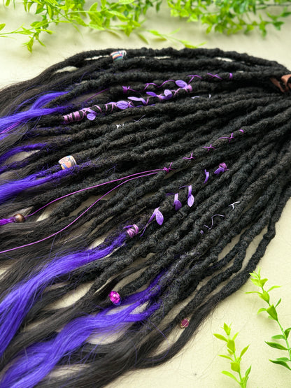 Purple & Black SE Dreadlocks with Human Hair Tips – 80 cm Full Set