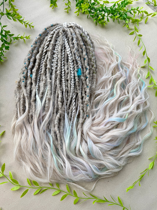 Prismborn Curls Dreadlocks – 90 cm Rainbow & Grey Extra Long Full Set | Collector’s Drop