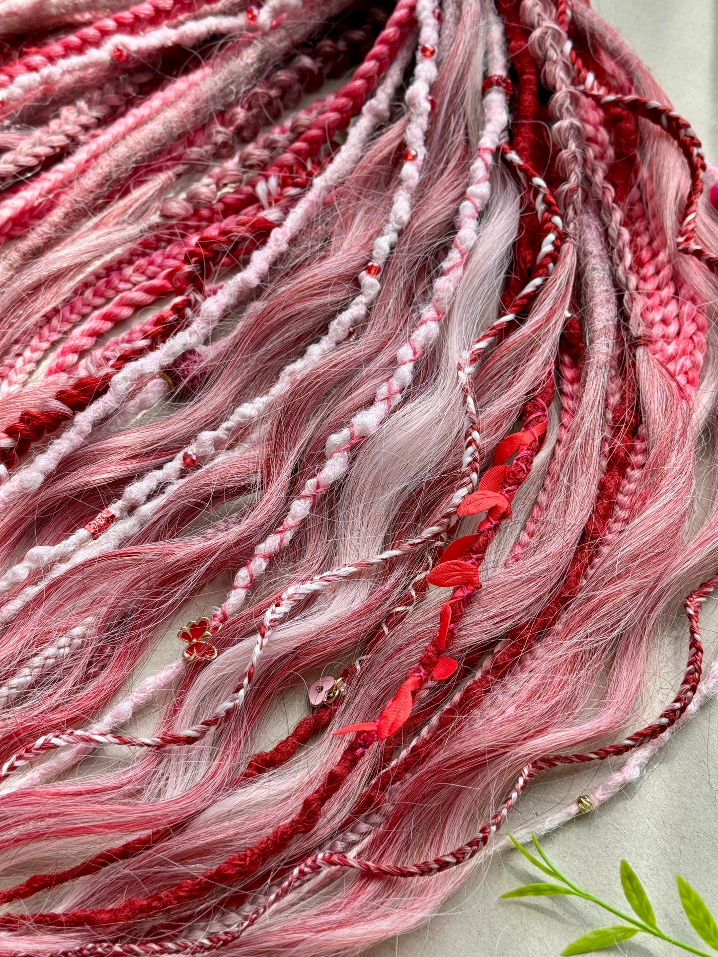 Berry Kiss Dreadlocks – Pink & Deep Red Curly Braided Fantasy Hair Extensions